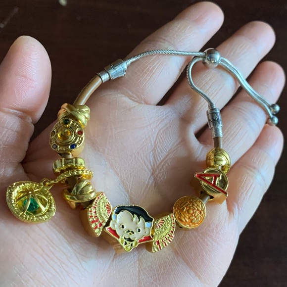 Pandora Tan Leather Slide Bracelet w/ Doctor Strange Theme Charms One Size EUC - Picture 2 of 13